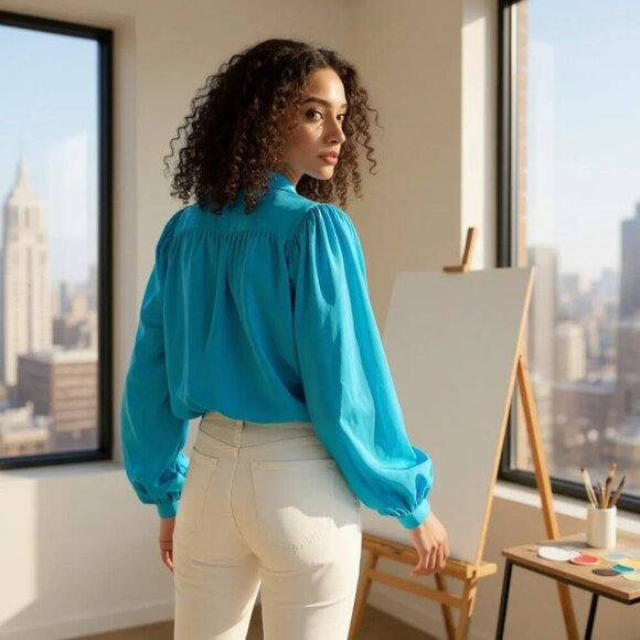 Ramy Brook Tops - Ramy Brook Azariah Button Down Balloon Sleeve Blouse Top Size XS Blue NWT